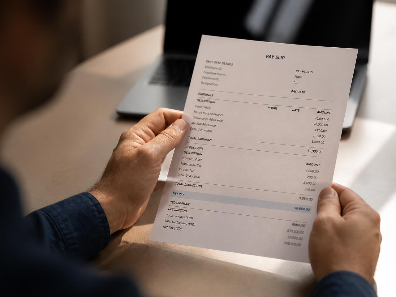 Un expert Salerys relit un bulletin de paie avant validation
